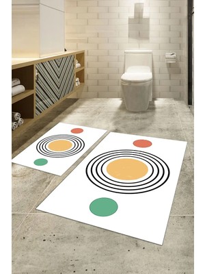Mikasso Dijital Baskılı Kaymaz Taban Yıkanabilir Ikili Banyo Takımı Klozet Takımı, N-Klozet-49-Beyaz, Polyes