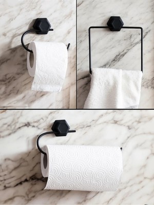 Mikasso Havluluk Çeşitleri & Wc Kağıtlığı Üçlü Set ( Kare Havluluk , Kağıthavluluk , Wc Kağıtlığı ) Metal Si