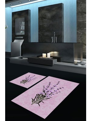 Mikasso Dijital Baskılı Kaymaz Taban Yıkanabilir Ikili Banyo Takımı Klozet Takımı Polyester Pembe