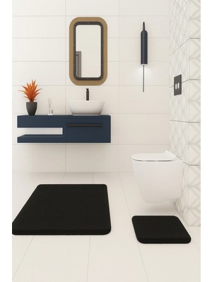 Mikasso Banyo Paspası Düz Ikili Klozet Takımı 60X100 - 50X60 ,yumuşak Soft Tuşeli Polyester Siyah