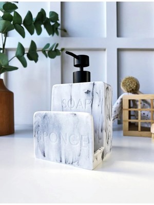Mikasso Mermer Desenli Sabunluk ve Süngerlik Seti Soap/spongle Poliresin Gri