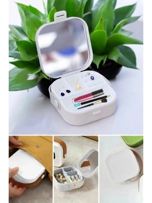 Mikasso Makyaj Takı Kutusu Içi Aynalı Çanta Şeklinde Mini Organizer 9X9X4 cm Plastik Beyaz 3