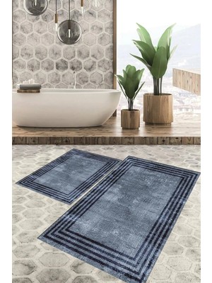 Mikasso Dijital Baskılı Kaymaz Tabanlı Yıkanabilir 2'li Set Banya Halısı Klozet Takımı Paspas VHKZ-HT-488 Po