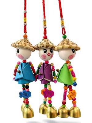Mikasso Renkli Boncuklu Şapkalı Bebek Tasarımlıı Rüzgarr Çanı (Ln) Rattan Beyaz