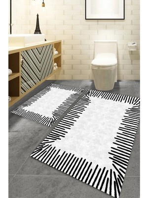 Mikasso Safir 2'li Banyo Paspası Yıkanabilir Kaymaz Taban Renkli Dekoratif Banyo Paspası Seti Dijital Baskı