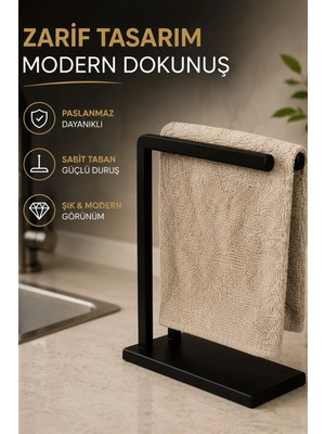 Mikasso Metal Tezgah Üstü Havluluk | Siyah Havlu Askılığı | Mutfak ve Banyo Havlu Standı | Modern Dekoratif