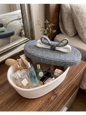 Mikasso Çok Amaçlı Banyo ve Mutfak, Sepet ,organizer, Hediye Kutusu - 24X36 Yükseklik 15 cm Hasır Beyaz