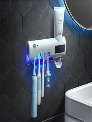 Mikasso Şarjlı Güneş Enerjisi Şarjlı Otomatik Diş Macunu Sıkacağı Uv Sterilizatör 4'lü Diş Fırçası Tutacağı