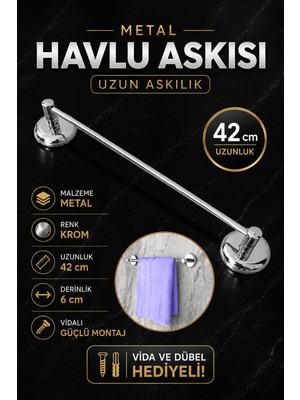 Mikasso Metal Krom Bez Havlu Asma Askısı Aparatı 42 cm Banyo Lavabo Vidalı Askılık Sağlam Askı Bej