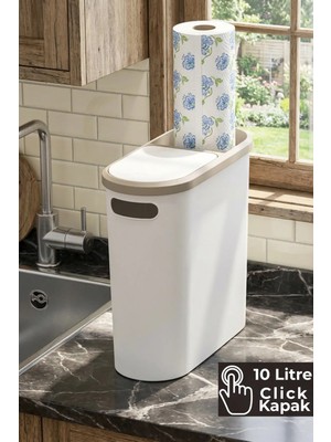 Mikasso 10 Litre Modern Tasarım Çöp Kovası – Banyo, Ofis, Mutfak Için Hijyenik & Pratik Atık Kutusu, Krem Pl