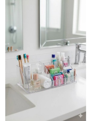 Mikasso Şeffaf Akrilik Banyo Kozmetik Düzleyici Organizer 13X22X8 cm Rattan Çok Renkli
