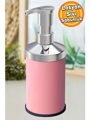 Mikasso Sıvı Sabunluk Losyon Yağ Şişesi Set Üstü Sıvı Sabunluk Pembe Metal Pembe