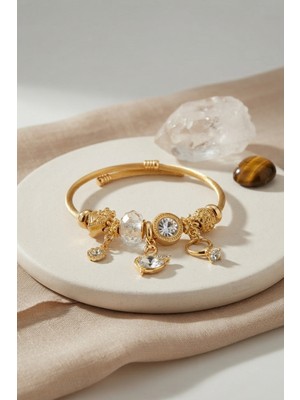 Hatıra Kutusu Swan Model Gold Renk Beyaz Charmlı Bileklik - Lisinya