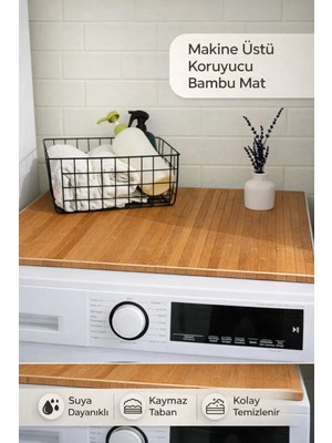 Mikasso Bambu Banyo Matı Çamaşır Makinası Üstü Örtüsü Bambu Bej