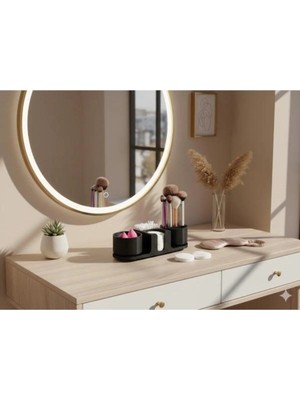 Mikasso Minimal Makyaj Organizer Seti | Fırçalık – Pamukluk – Süngerlik Masaüstü Kozmetik Düzenleyici Plasti