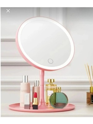 Mikasso 3 Modlu Oval Stil LED Işıklı Portatif Makyaj Aynası Masa Lambası Masa Aynası 1 Adet Cam Pembe Makyaj