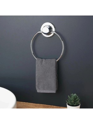 Mikasso Krom Banyo Mutfak Havlu Askısı Yuvarlak Hem Vakumlu Hem Vidalı Gümüş