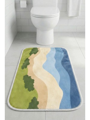 Mikasso Çok Amaçlı Klozet Önü Banyo Paspası Kaymaz Tabanlı Ayak Paspası 60X40 Modern Desenli Yumuşak Taban P