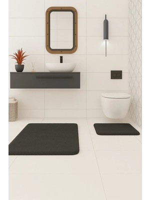 Mikasso Banyo Paspası Düz Ikili Klozet Takımı 60X100 - 50X60 ,yumuşak Soft Tuşeli Polyester Gümüş