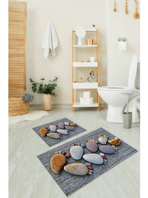 Mikasso 3D Dijital Baskılı Kaymaz Taban Yıkanabilir Ikili Banyo Takımı Klozet Takımı Polyester Çok Renkli