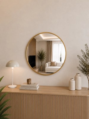 Effe Yapı Dekor Gold Metal Çerçeveli 60 cm Yuvarlak Ayna