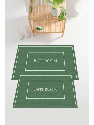 Mikasso Dijital Baskılı Yıkanabilir ve Kaymaz Tabanlı Çerçeveli Bathroom Yazılı Banyo Paspası Klozet Takımı