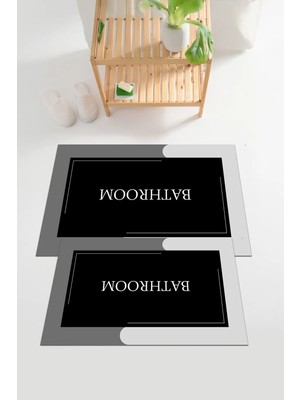 Mikasso Dijital Baskılı Yıkanabilir ve Kaymaz Tabanlı Bathroom Yazılı Banyo Paspası Klozet Takımı Polyester