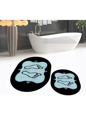 Mikasso Dijital Baskılı Kaymaz Taban Yıkanabilir Oval Ikili Banyo Paspas Klozet Takımı, V-O-Klozet-20-Pembe,