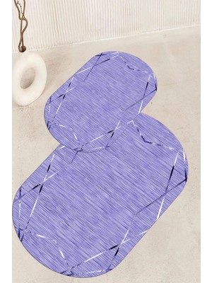 Mikasso Dijital Baskılı Kaymaz Taban Yıkanabilir Oval Banyo Paspası 2'li Klozet Takımı Polyester Çok Renkli