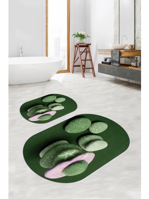 Mikasso Dijital Baskılı 3D Kaymaz Taban Yıkanabilir Oval Banyo Paspası 2'li Klozet Takımı Polyester Çok Renk