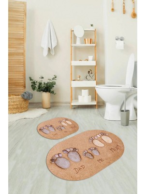 Mikasso 3D Dijital Baskılı Kaymaz Taban Yıkanabilir Oval Banyo Takımı Klozet Takımı Polyester Kahverengi