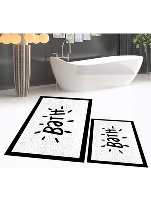 Mikasso Dijital Baskılı Kaymaz Taban Yıkanabilir Ikili Banyo Paspas Klozet Takımı, V-Klozet-10-Beyaz, Polyes