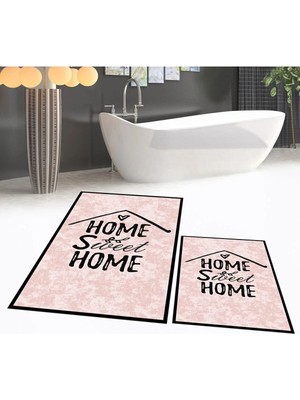 Mikasso Dijital Baskılı Kaymaz Taban Yıkanabilir Ikili Banyo Paspas Klozet Takımı, V-Klozet-14-Pembe, Polyes