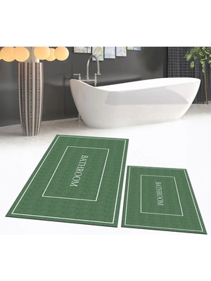 Mikasso Dijital Baskılı Kaymaz Taban Yıkanabilir Ikili Banyo Paspas Klozet Takımı, V-Klozet-04-Yeşil, Polyes