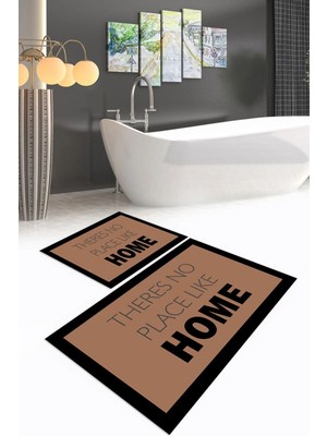 Mikasso Dijital Baskılı Kaymaz Yıkanabilir Home Ikili Banyo Takımı Klozet Takımı Polyester Kahverengi