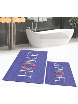 Mikasso Dijital Baskılı Kaymaz Taban Yıkanabilir Ikili Banyo Paspas Klozet Takımı, V-Klozet-12-Mor, Polyeste