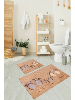 Mikasso 3D Dijital Baskılı Kaymaz Taban Yıkanabilir Ikili Banyo Takımı Klozet Takımı Polyester Kahverengi