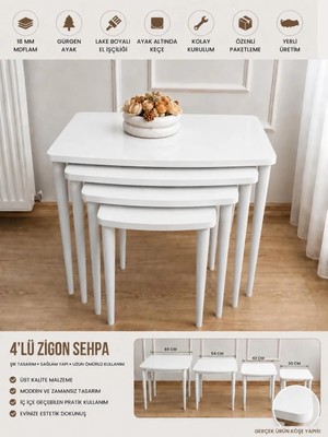 Home Başaran Mobilya Üst Kalite  MDF  Lam 4'lü  Beyaz  Zigon Sehpa Beyaz  Sehpa