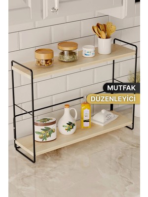 Mikasso 2 Katlı Çok Amaçlı Mutfak Rafı Tezgah Üstü Çok Amaçlı Organizer Masaüstü Düzenleyici Metal Siyah
