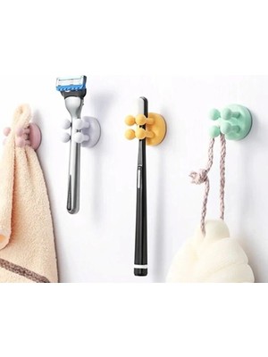 Mikasso 3 Adet Çok Amaçlı Pratik Güçlü Yapışkanlı Askılık Banyo Askısı Mutfak Bez Askı Havlu Askı Çok Renkli