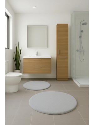 Mikasso Banyo Paspasıyuvarlak Ikili Klozet Takımı 80X80 - 60X60 ,yumuşak Soft Tuşeli Polyester Gri