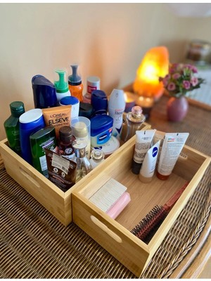 Mikasso Bambu 2 Li Organizer Mutfak Banyo Saklama Kutusu Dolap Içi Düzenleyici Ahşap Kahverengi