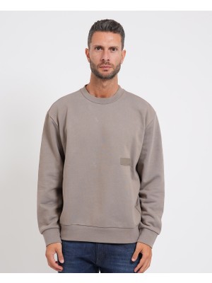 Boss Erkek Rahat Kalıp Logo Etiketli Yuvarlak Yakalı Pamuklu Uzun Kollu Gri Sweatshirt 50564103-334