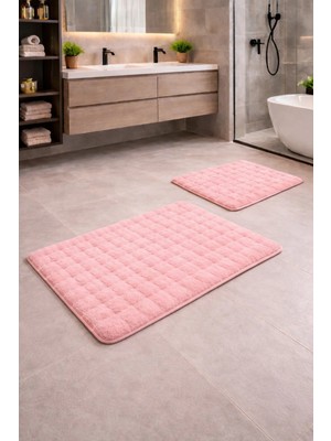 Mikasso Modern Bubble Yumuşak Banyo Klozet Takımı Yıkanabilir Kaymaz Tabanlı Polyester Pembe