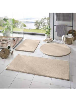 Mikasso Trivago Halı 3'lü Banyo Halısı Peluş Post Halı Klozet Takımı Bej-Vizon 50X90--50X60--50X50(YUVARLAK)