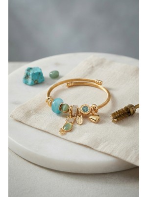 Kyops Mavi Kedi Model Gold Renk Charmlı Bileklik - Lisinya