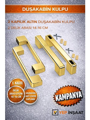 Mikasso Duşakabin Cam Kapı Kare Kulp 4 Adet Gold – 14-16 cm Delik Arası Uyumlu Çift Kapak Duşakabin Kolu