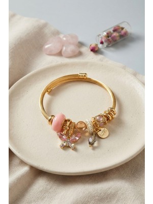 Kyops Pembe Kelebek Model Charmlı Bileklik - Lisinya