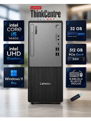 Lenovo Thinkcentre Neo 50T Gen 5 Intel Core I5-14400 32 GB Ddr5 512 GB SSD Windows 11 Pro Mini Tower Masaüstü Bilgisayar Siyah 12UD002CTRRNP05