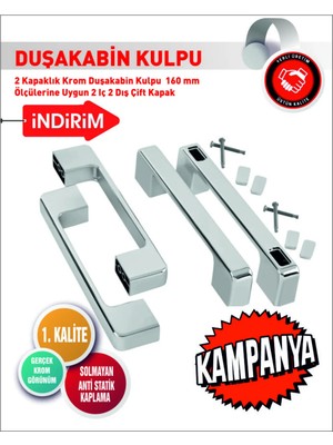 Mikasso Duşakabin Cam Kapı Kare Kulp 4 Adet Duşakabin Kolu KROM14-16 cm